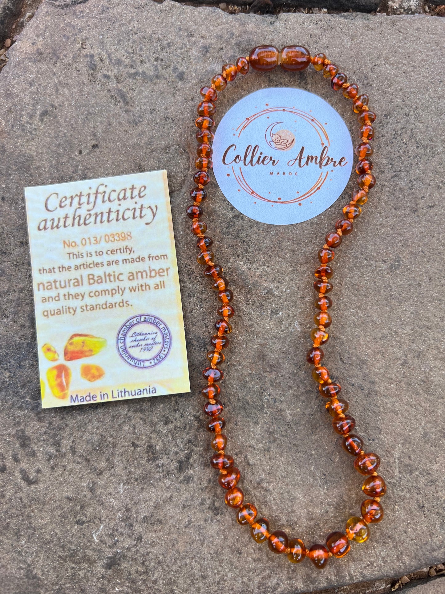 Collier Ambre Bébé - Cognac